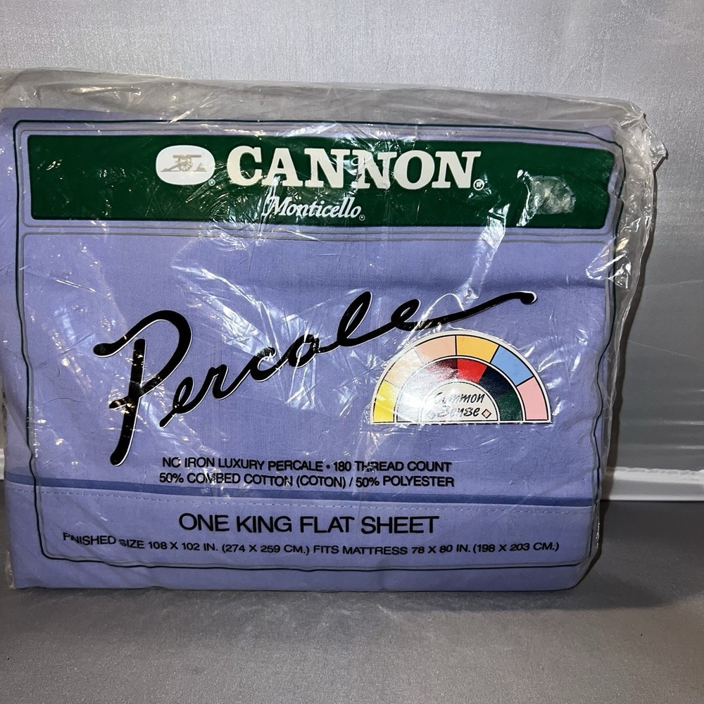 Vintage Cannon Monticello Percale King Flat Sheet White New 108" X 102" No Iron